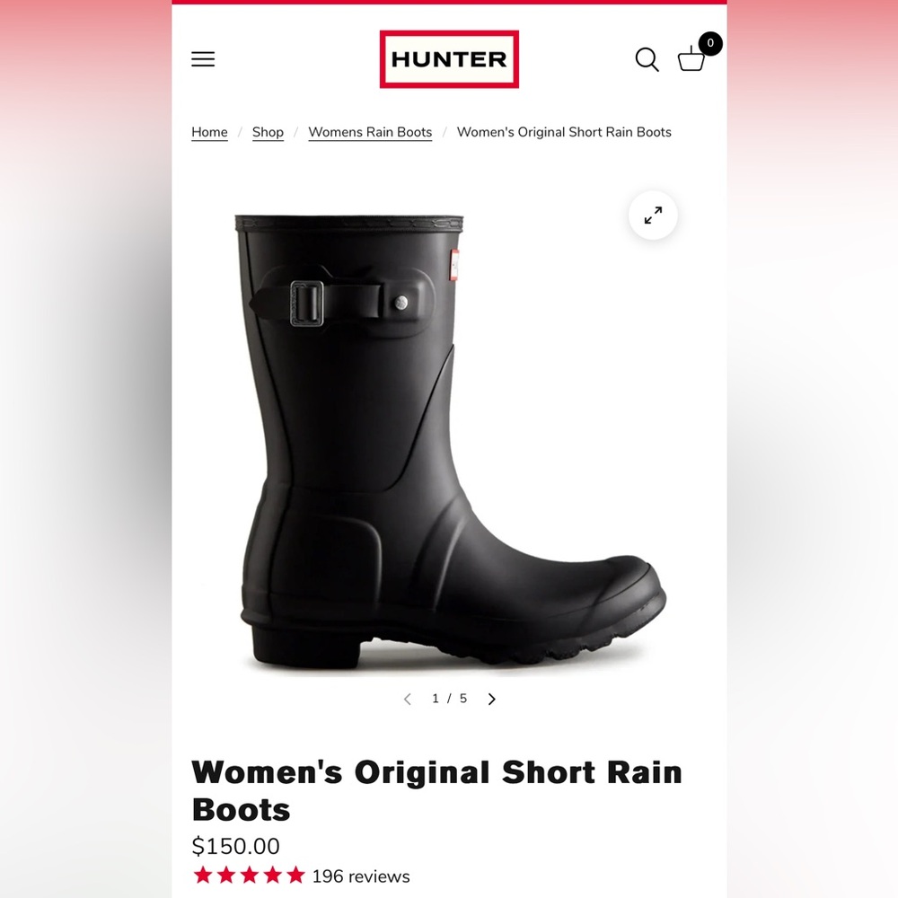 Women’s Hunter Rain Boots Original Short Black size 9, New in box